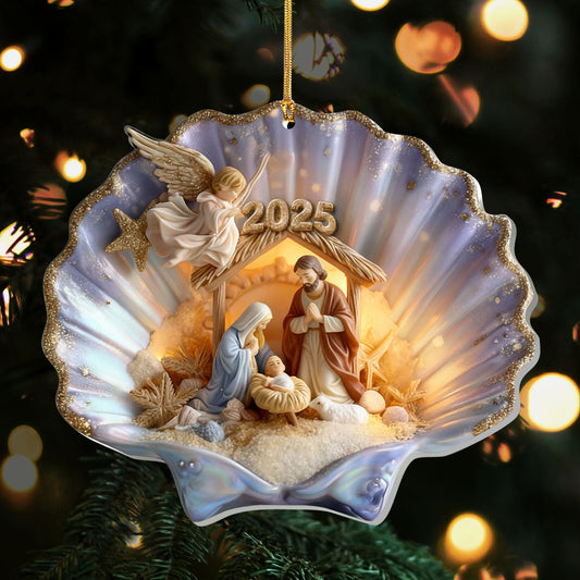 Nativity in a Seashell - Acrylic Ornament - Christian Home Decor GOJS10047