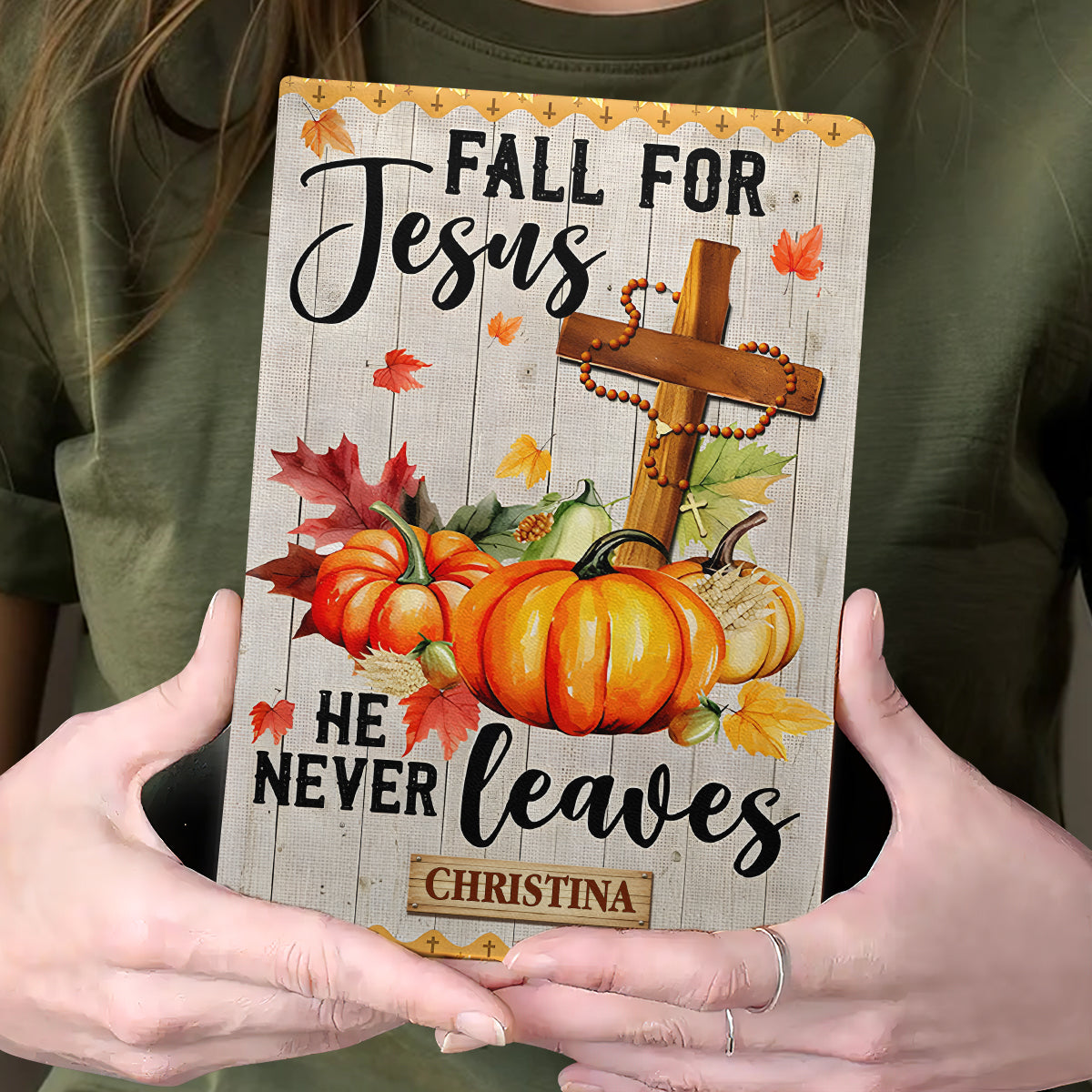 Fall For Jesus - Personalized Leather Notebook GMJSNB200054