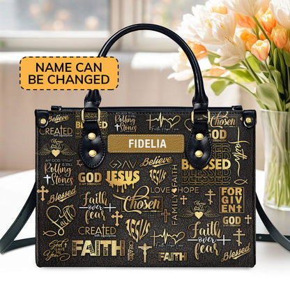 Faith Pray Jesus - Personalized Leather Handbag GMJSLB200086