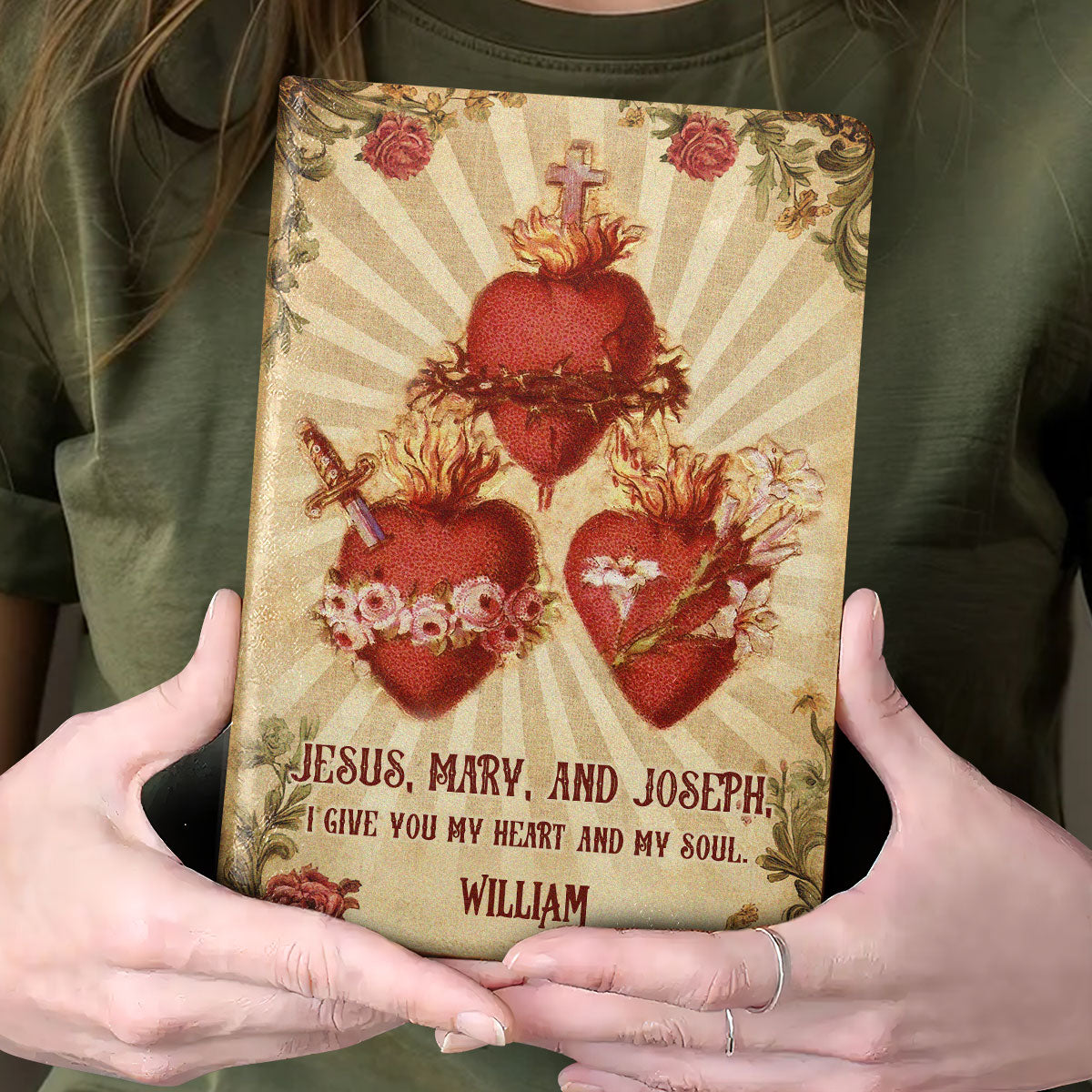 Hearts Of The Holy Family - Personalized Leather Cover Notebook GMJSNB200107