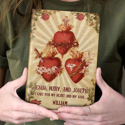Hearts Of The Holy Family - Personalized Leather Cover Notebook GMJSNB200107