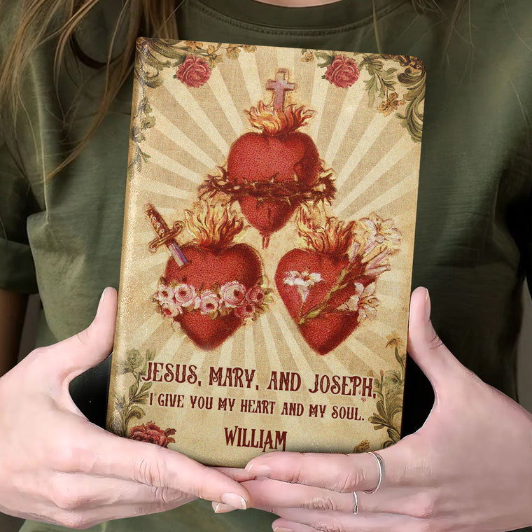 Hearts Of The Holy Family - Personalized Leather Cover Notebook GMJSNB200107