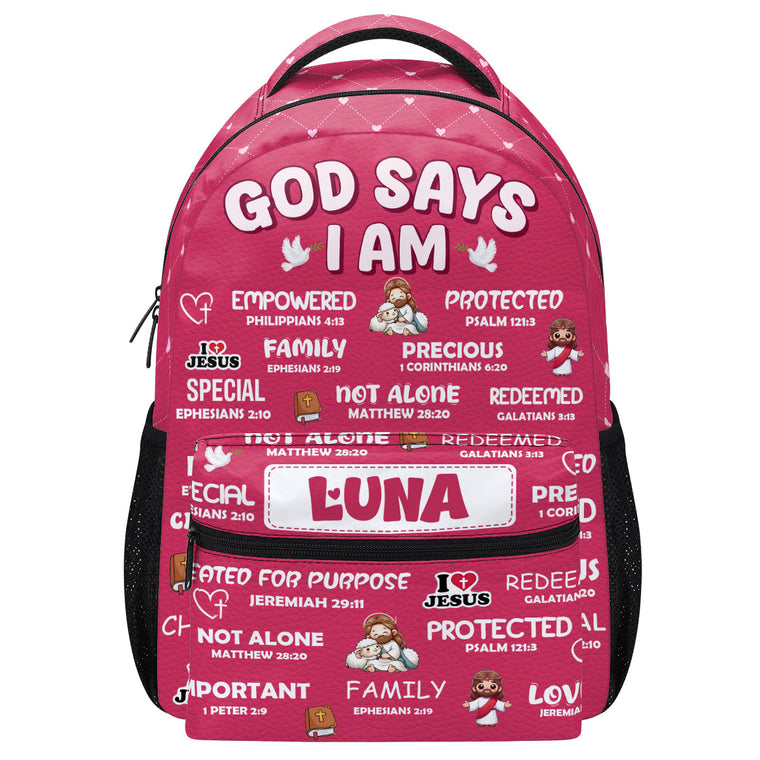 God Says I Am - Personalized Christian Backpack