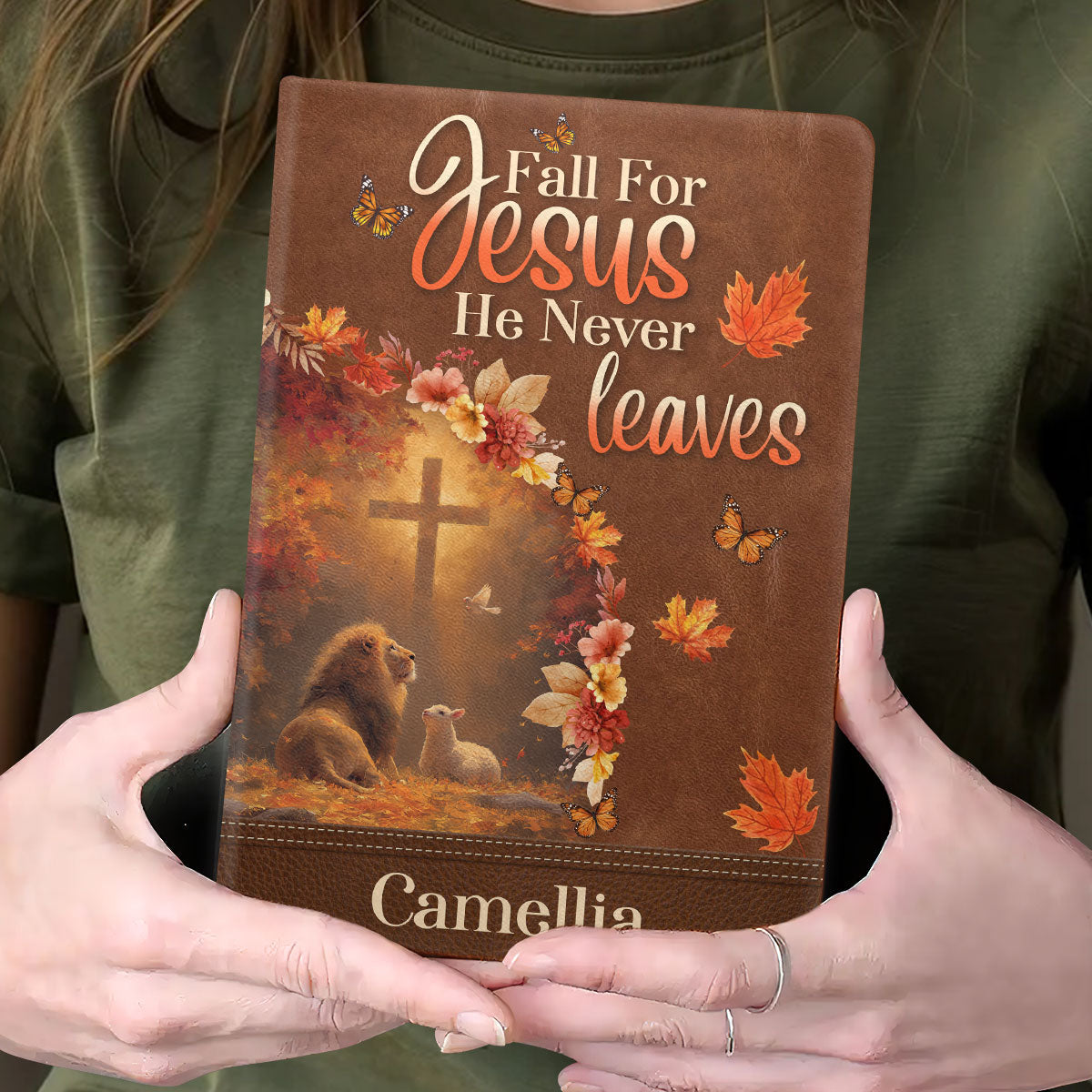 Fall For Jesus - Personalized Leather Cover Notebook GMJSNB200052