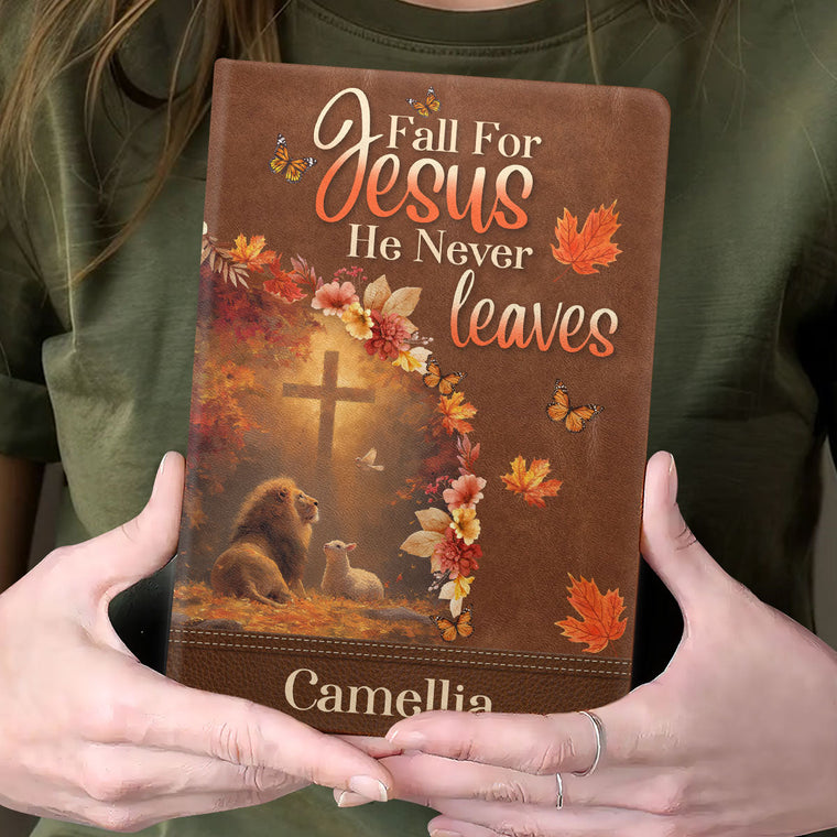 Fall For Jesus - Personalized Leather Cover Notebook GMJSNB200052