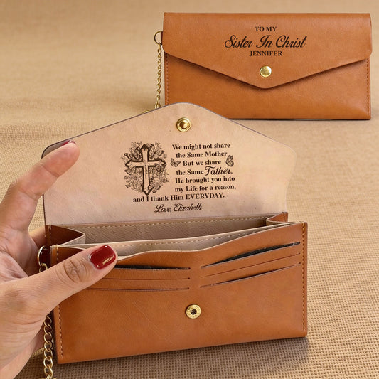 To My Sister In Christ - Personalized Leather Envelope Wallet - Gift for Sister