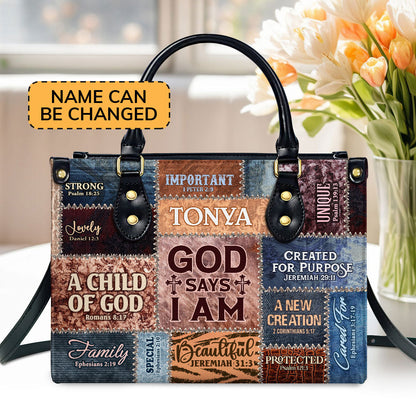 God Says I Am - Personalized Leather Handbag - Faith Inspirational Gift for Women GMJSLB200004