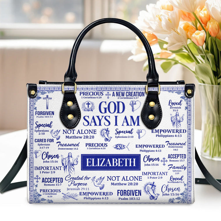 God Says I Am - Personalized Leather Handbag GMJSLB200084