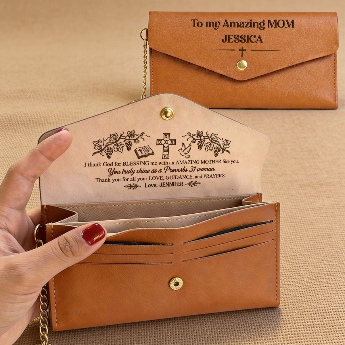 To My Amazing Mom - Personalized Leather Envelope Wallet