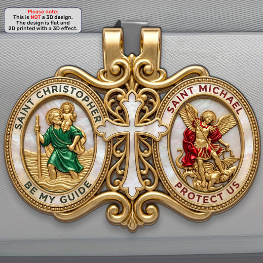 Saint Christopher & Saint Michael Car Guardian - Personalized Car Visor Clip