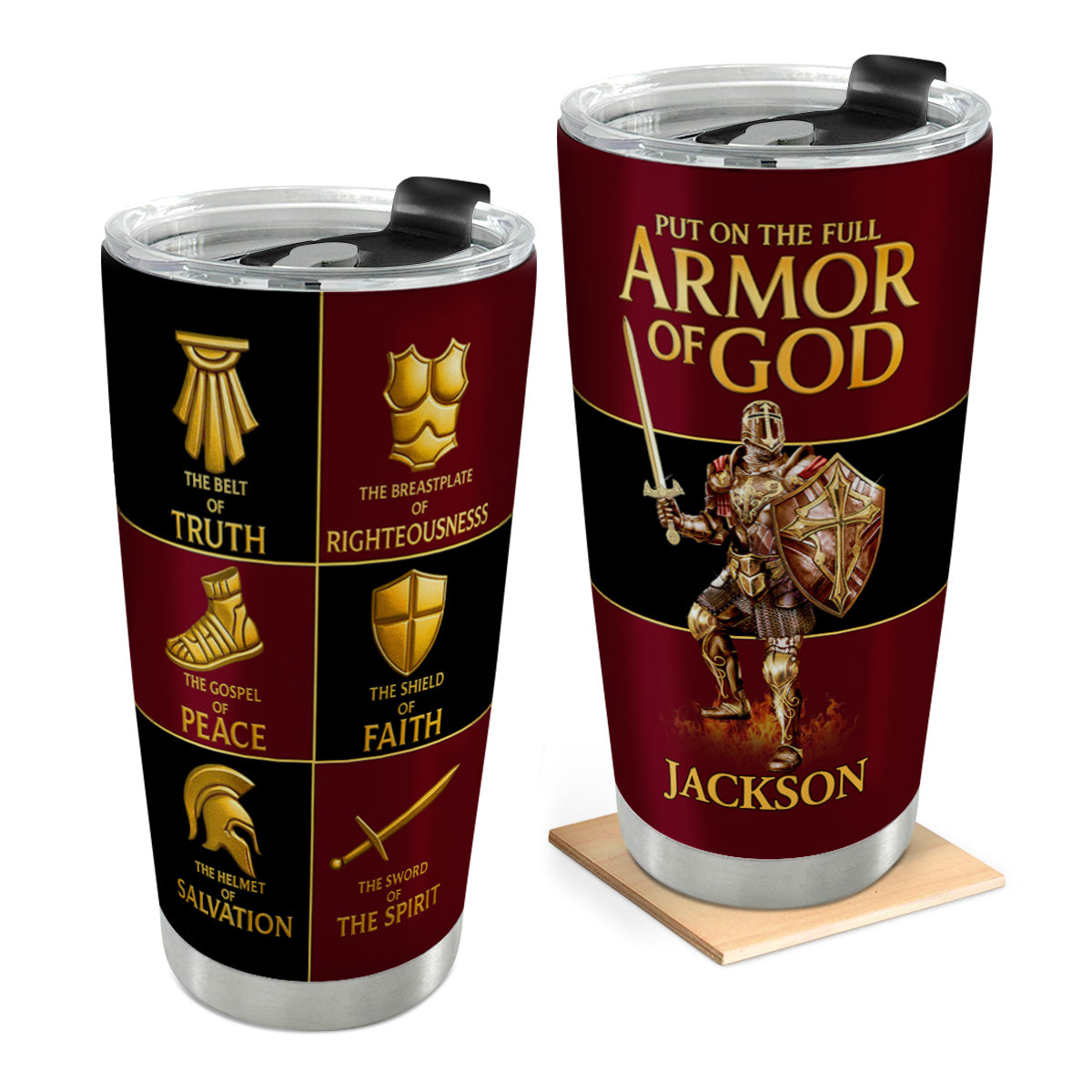 Armor Of God - Personalized Stainless Steel Tumbler - Faith Gift for Men