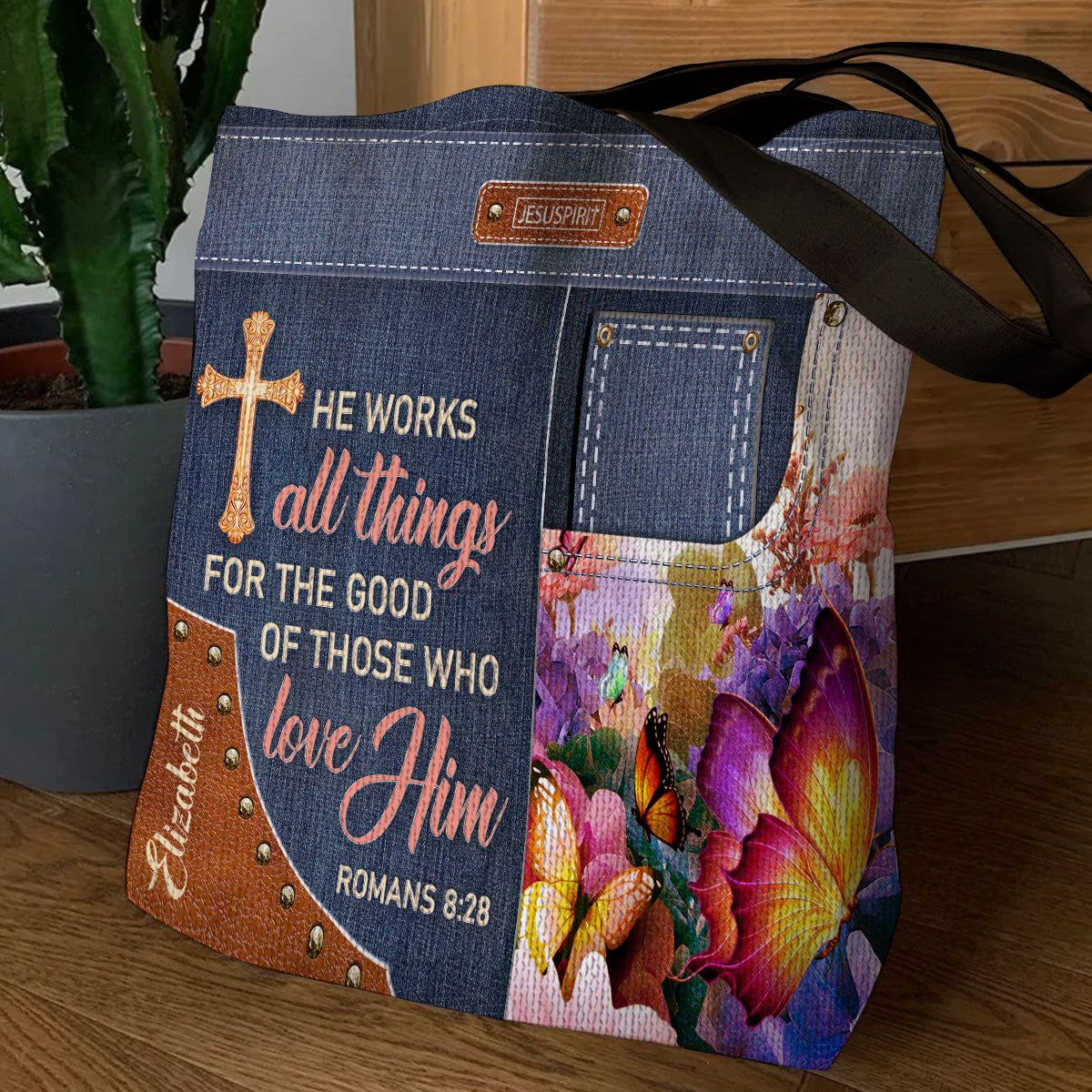 He Works All Things For The Good - Personalized Tote Bag - Christian Inspirational GTTJS10124