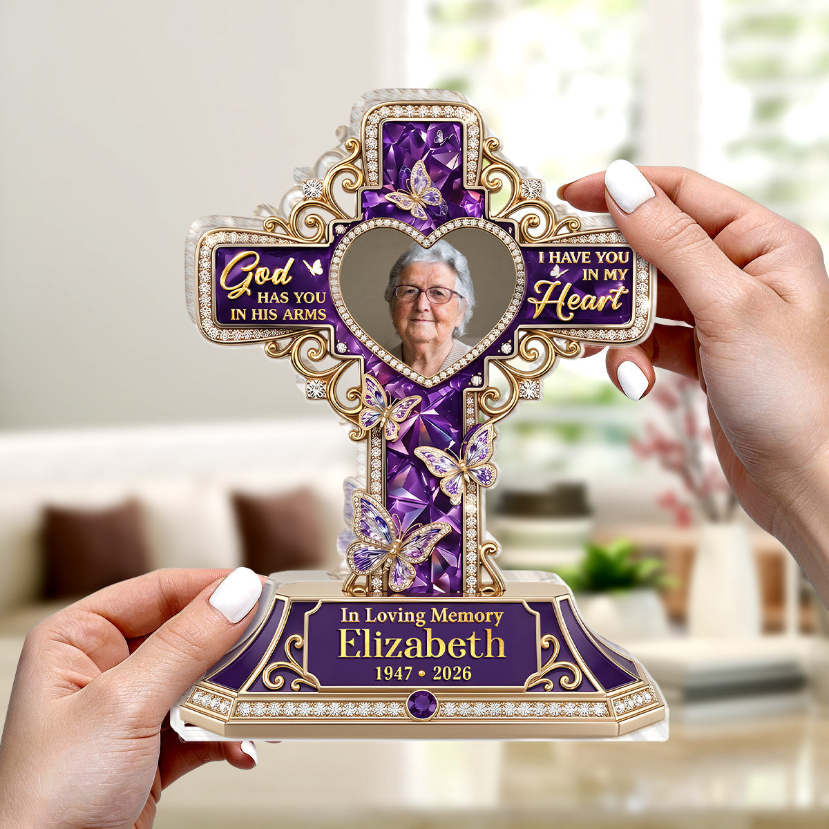 God Has You In His Arms - Personalized Acrylic Plaque GAPJS10017