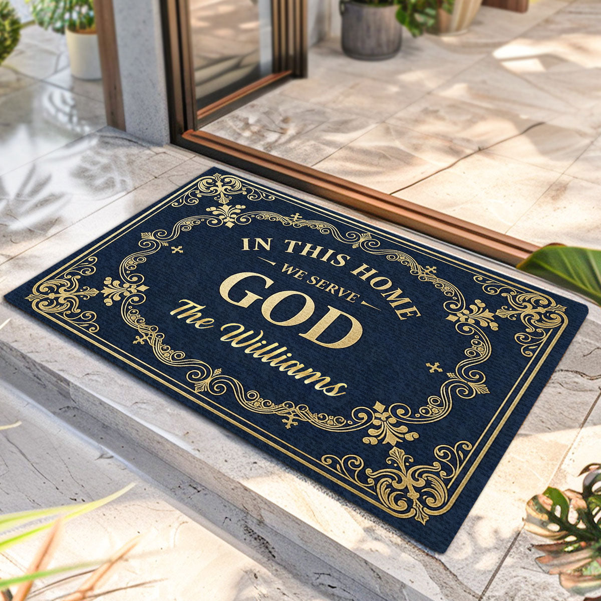 In This Home We Serve God - Personalized Doormat - Christian Faith Home Decor