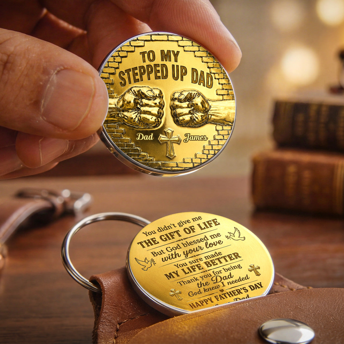 To My Stepped Up Dad - Personalized Pocket Hug Keepsake