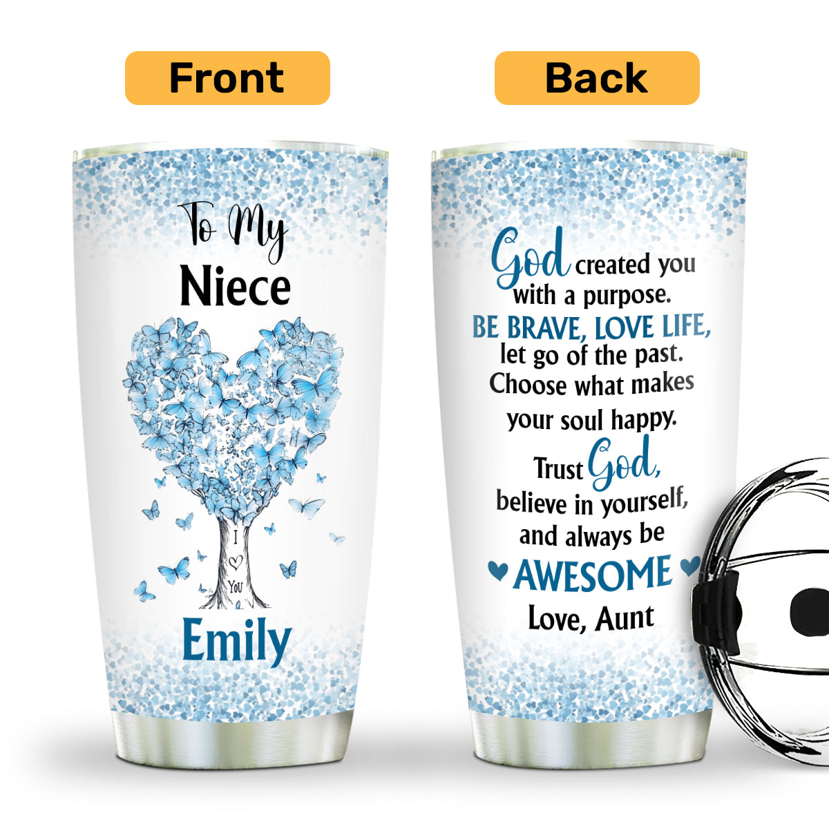 Inspirational Christian Niece Gift - Personalized Stainless Steel Tumbler