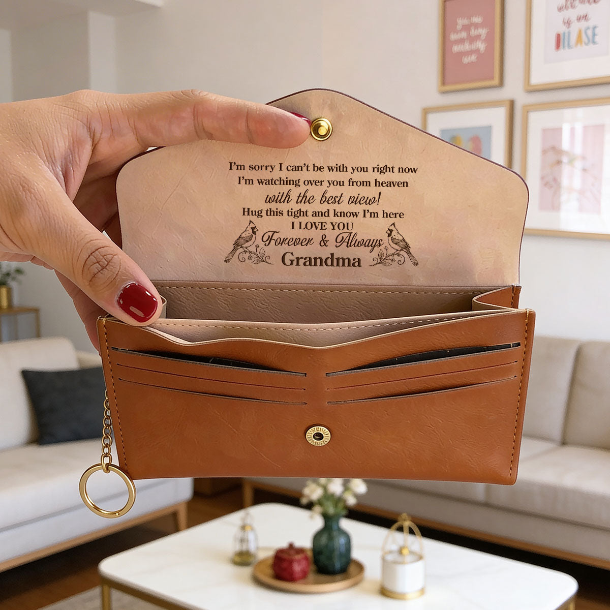 Sentimental Gift for Grandma - Personalized Leather Envelope Wallet