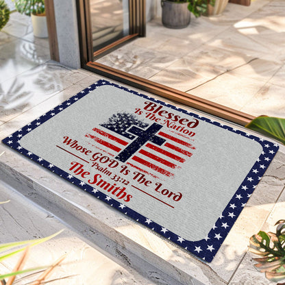 Blessed Is The Nation Whose God Is The Lord - Personalized Doormat
