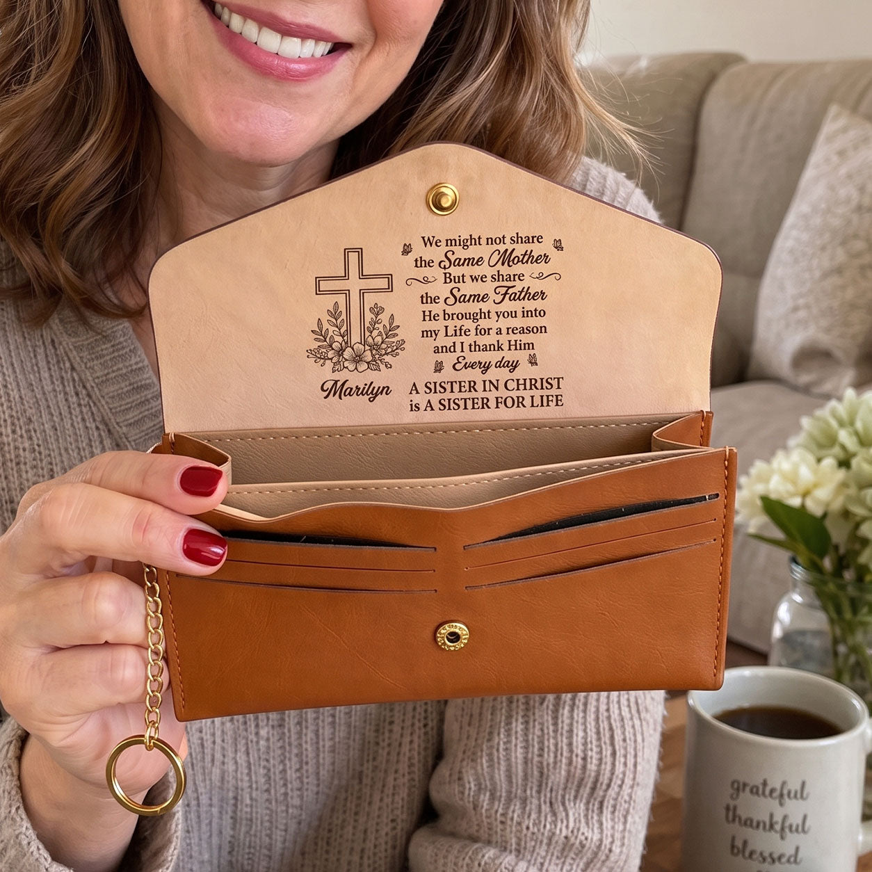 A Sister In Christ - Personalized Leather Envelope Wallet