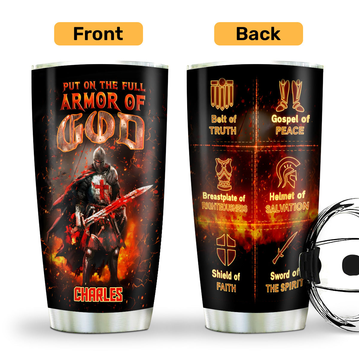 Full Armor of God - Personalized Tumbler - Christian Faith Gift