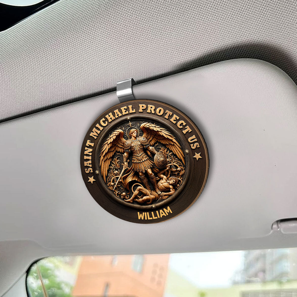 Saint Michael Protect Us - Personalized Car Visor Clip GOTPJS10326