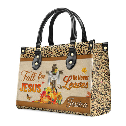 Fall For Jesus - Personalized Leather Handbag Christian Floral GMJSLB200082