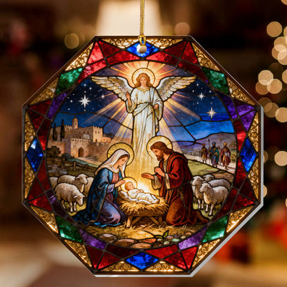 Christian Family Gift - Stained Glass Nativity - Acrylic Ornament GOJS10333