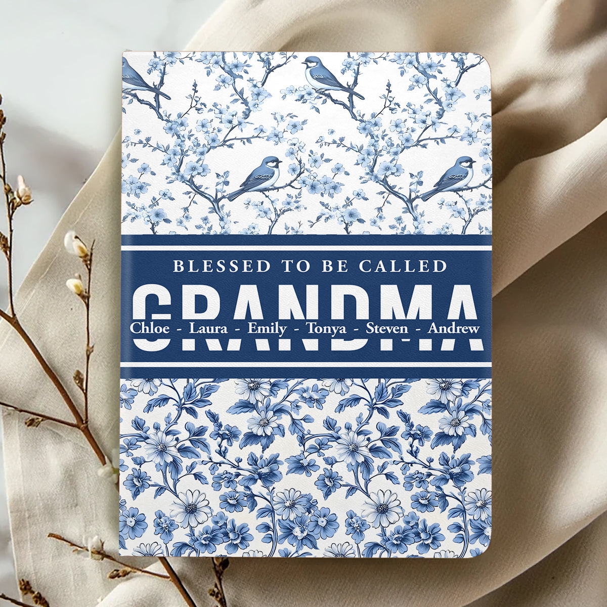 Family in Toile De Jouy - Personalized Leather Cover Notebook GMJSNB200061