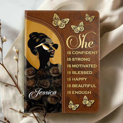 She Is Name - Personalized Leather Cover Notebook GMJSNB200102