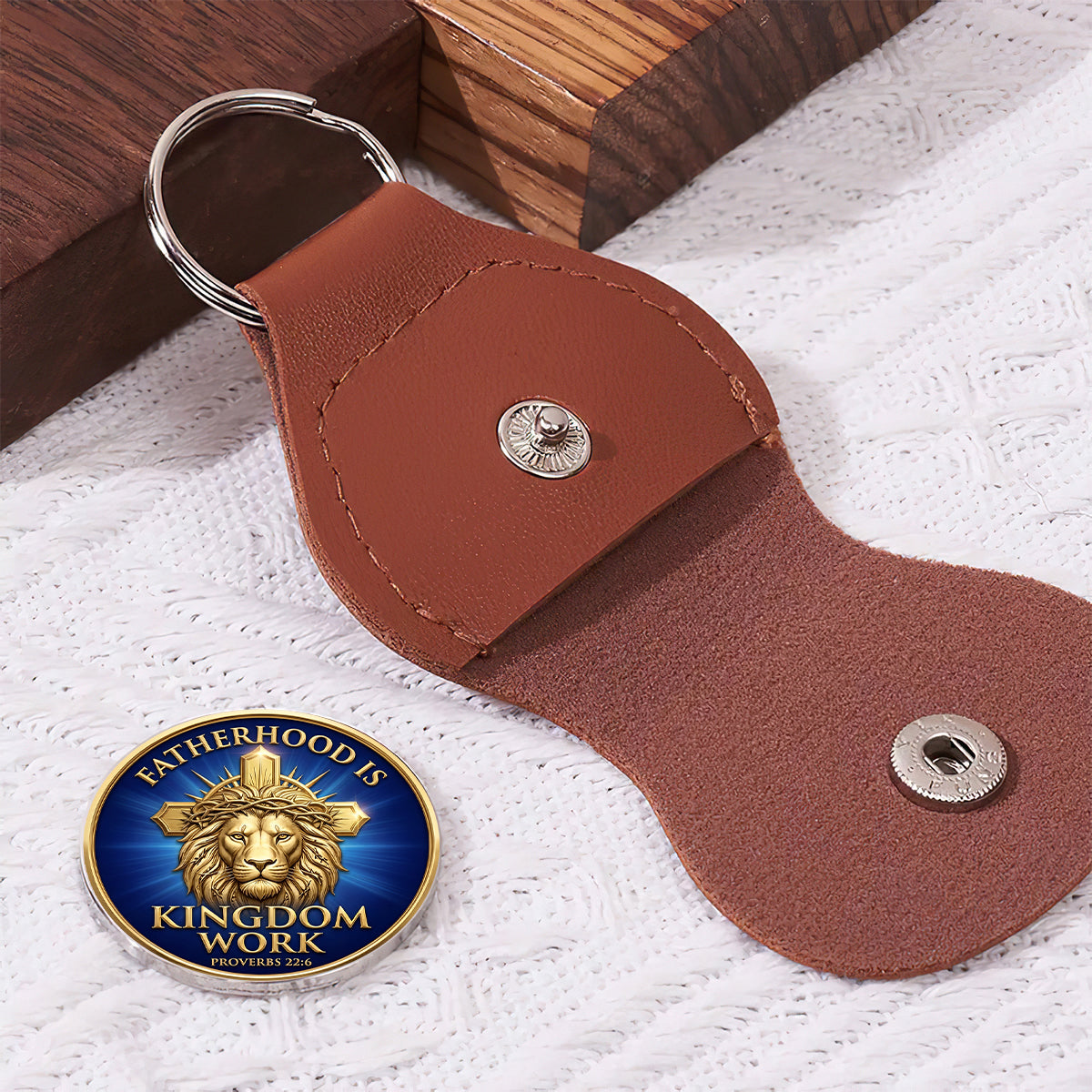 Fatherhood Is Kingdom Work - Personalized Pocket Hug Keychain