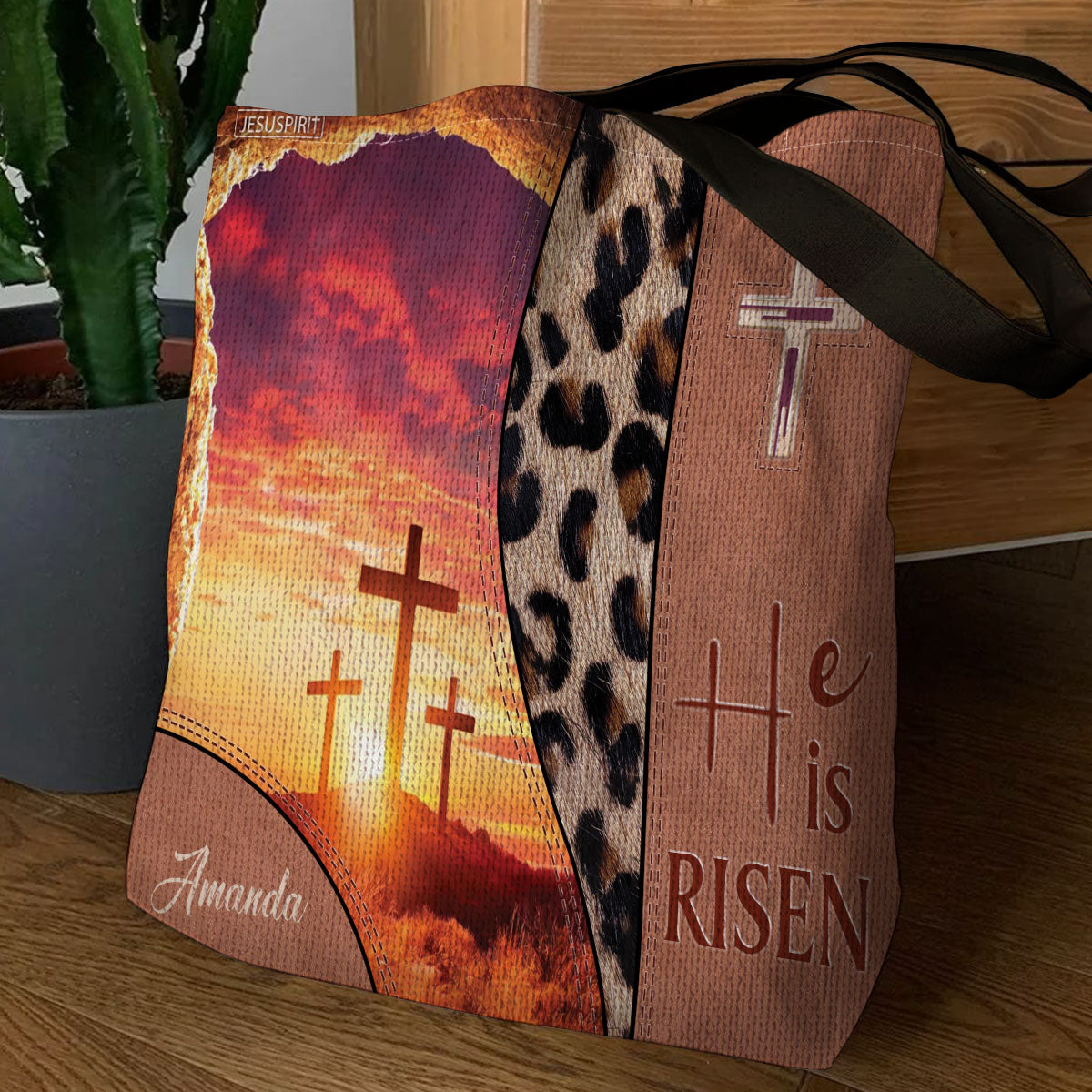 He Is Risen - Personalized Tote Bag with Cross - Christian Faith Gift for Women GTTJS10096