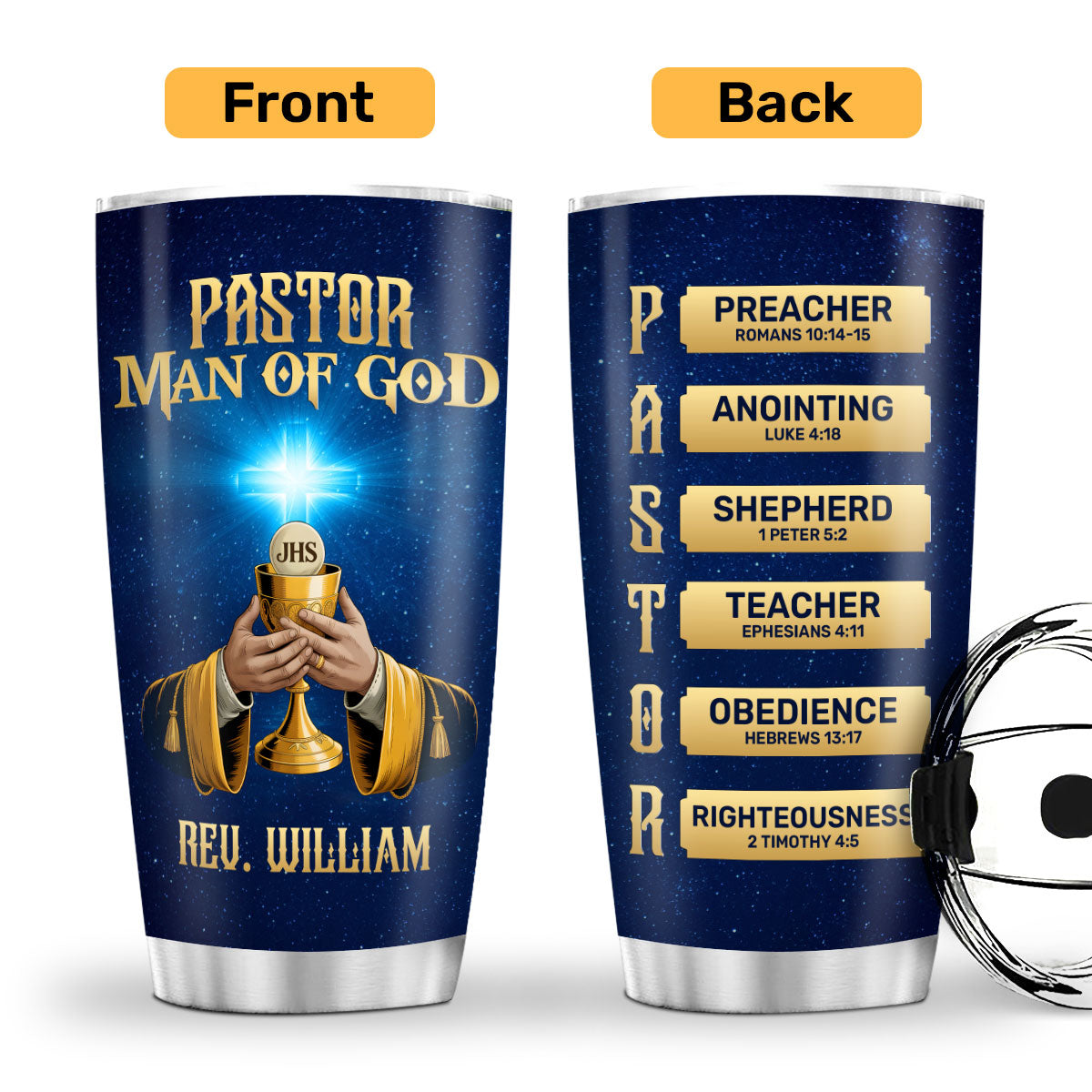 Faith-Inspired Gift for Pastor - Personalized Stainless Steel Tumbler