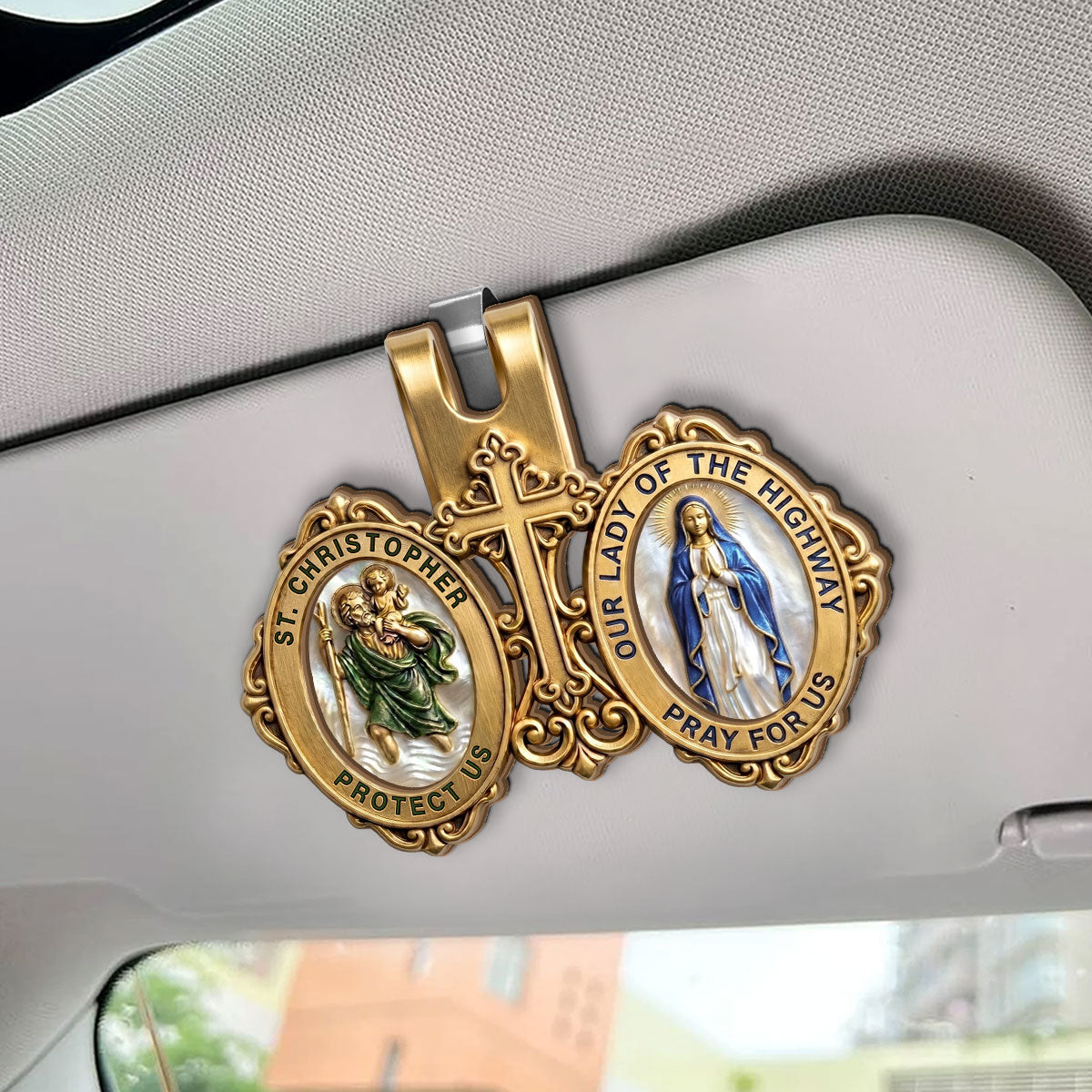 St. Christopher & Mary Protection - Car Visor Clip