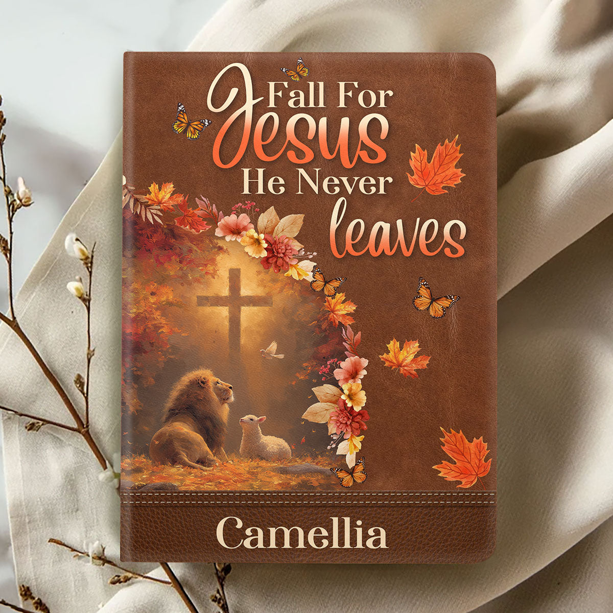 Fall For Jesus - Personalized Leather Cover Notebook GMJSNB200052