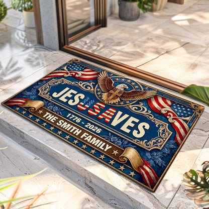 Jesus Saves Our Family - Personalized Doormat - Christian Home Decor GDMJS10004