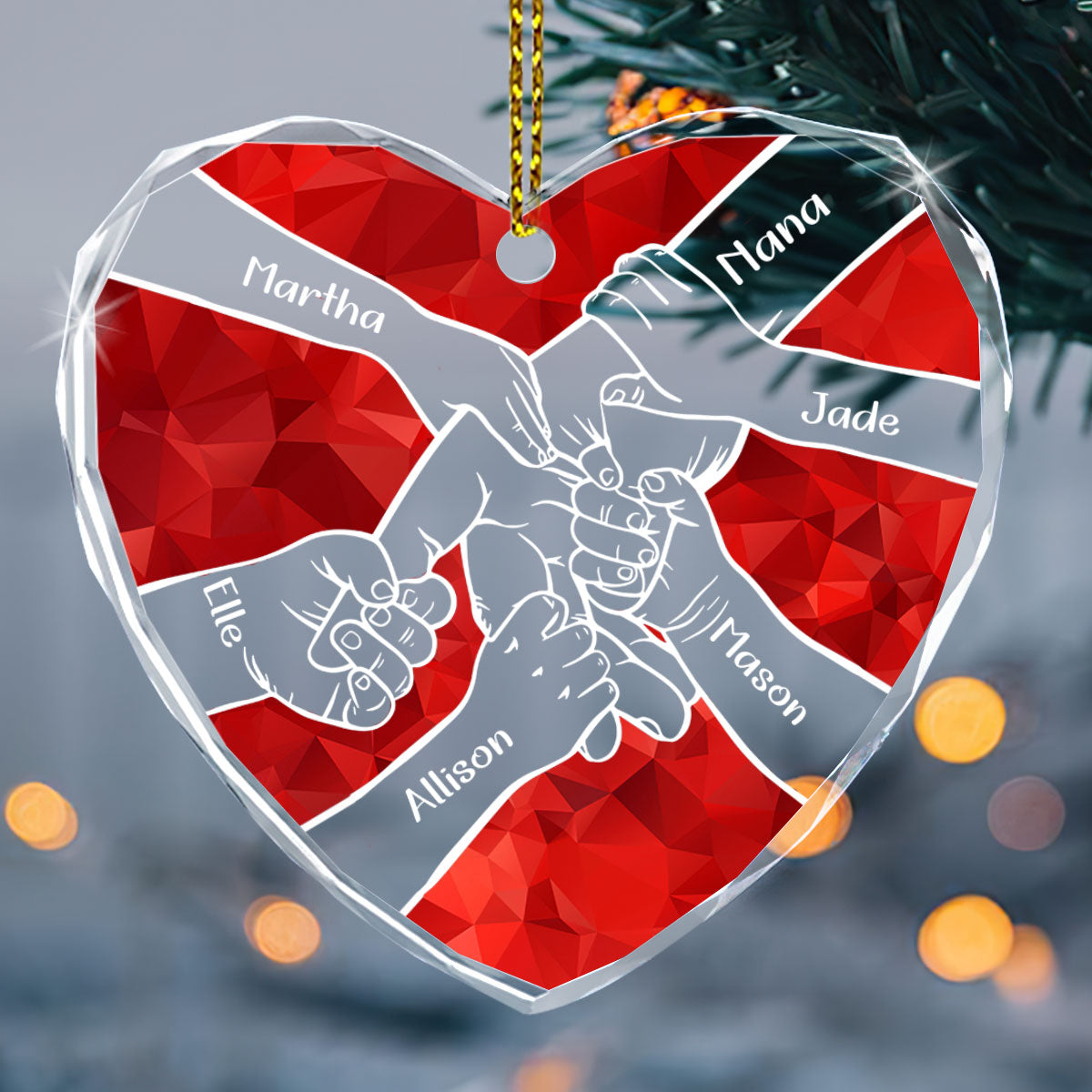 Grandparents Love - Personalized Heart-Shaped Glass Ornament GOJS10208