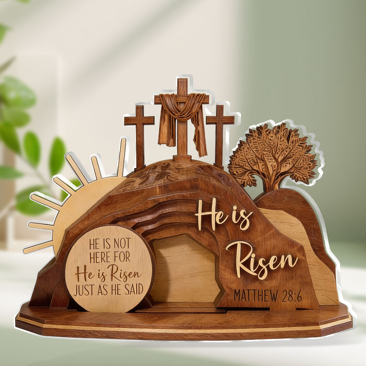 He Is Risen - Personalized Acrylic Plaque - Christian Easter Decor GAPJS10132