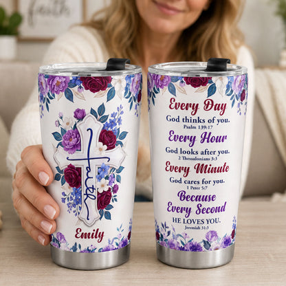 Every Day God Thinks Of You - Personalized Stainless Steel Tumbler - Christian Faith Gift for Mom