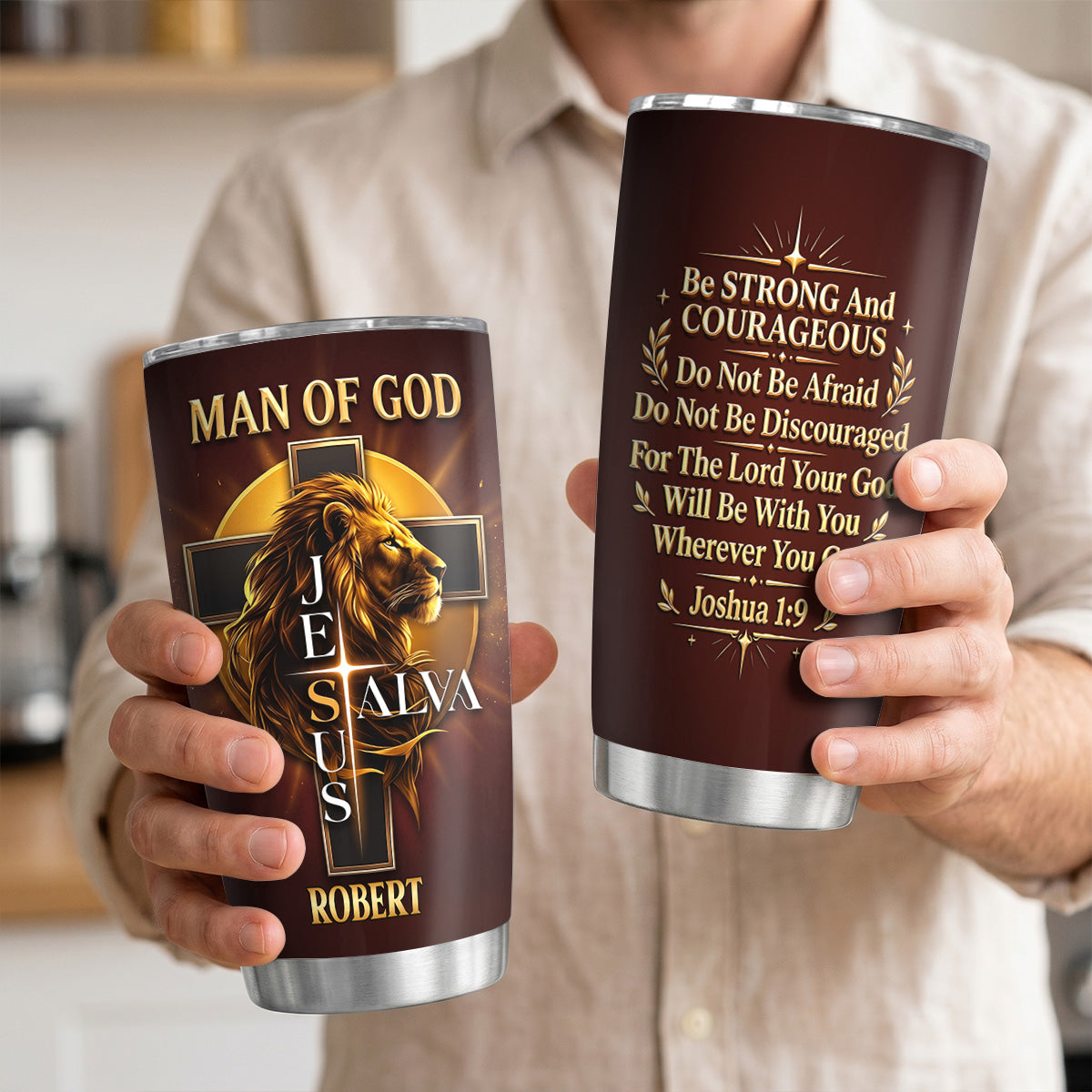 Man of God - Personalized Stainless Steel Tumbler - Christian Faith Gift for Him