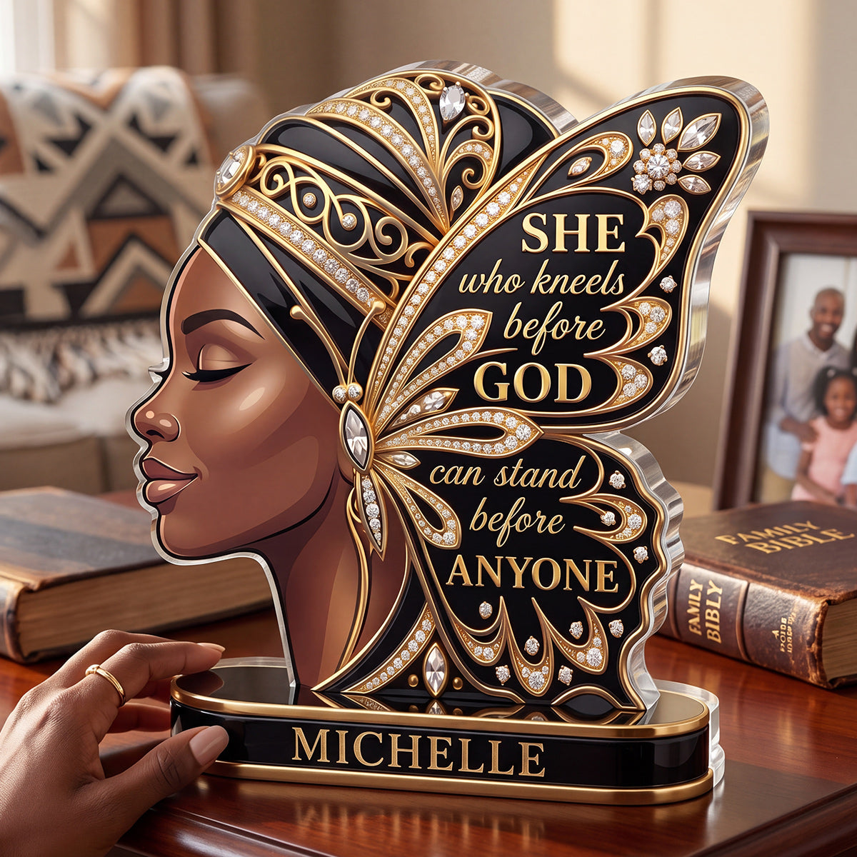 She Who Kneels Before God - Personalized Acrylic Plaque - Faith Keepsake GAPJS10076