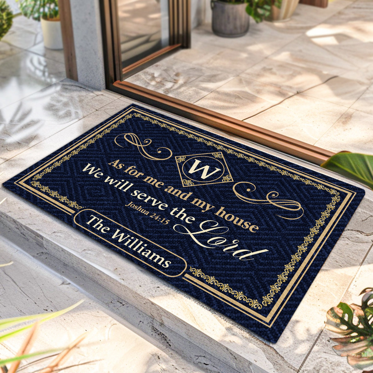 Gift For Family - As For Me And My House We Will Serve The Lord - Personalized Doormat Custom Name Christian Home Decor