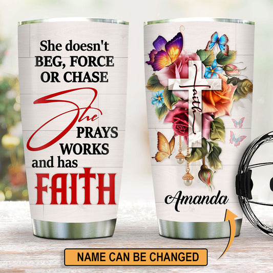 She Prays and Has Faith - Personalized Floral Cross Tumbler