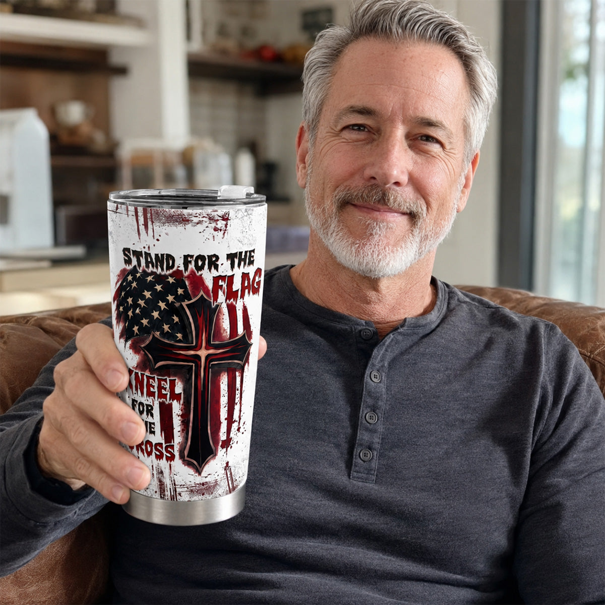 Stand For The Flag, Kneel For The Cross - Personalized Tumbler