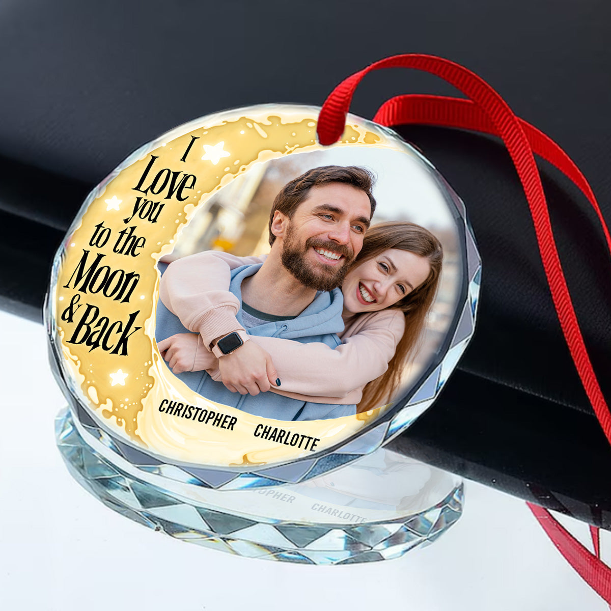 I Love You To The Moon And Back - Personalized Glass Ornament GOJS10275