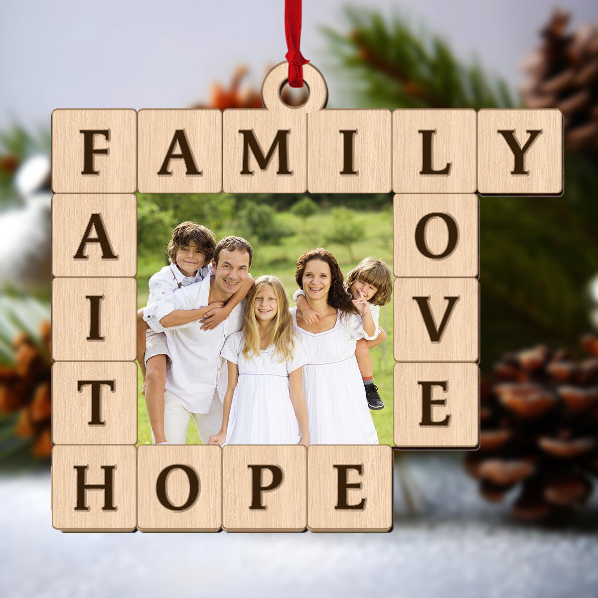 Family Faith Love Hope - Personalized Wooden Ornament GOJS10173