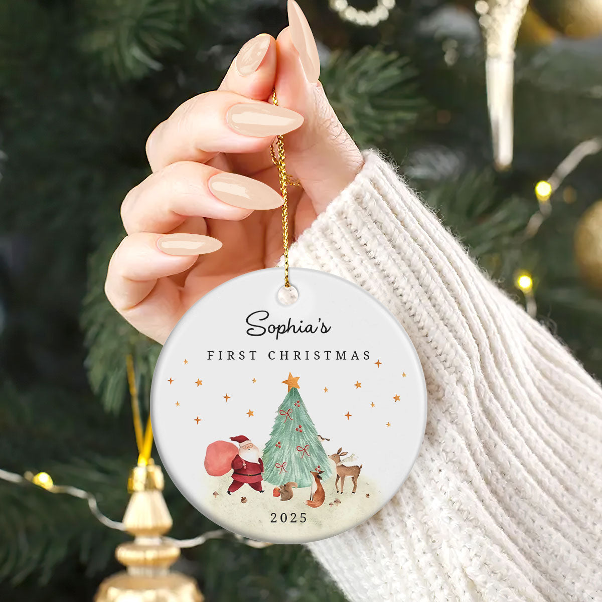 First Christmas - Personalized Round Ceramic Ornament GOJS10037