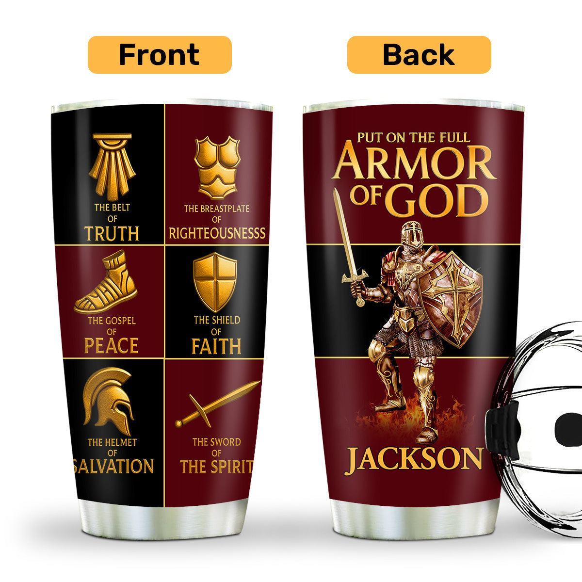 Armor Of God - Personalized Stainless Steel Tumbler - Faith Gift for Men