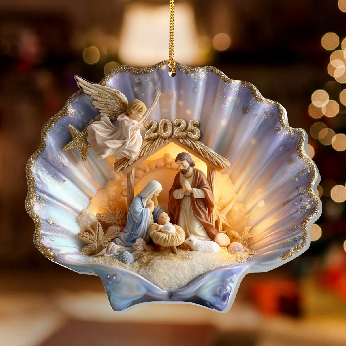 Nativity in a Seashell - Acrylic Ornament - Christian Home Decor GOJS10047