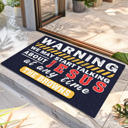 Warning We May Talk About Jesus - Personalized Doormat GDMJS10095