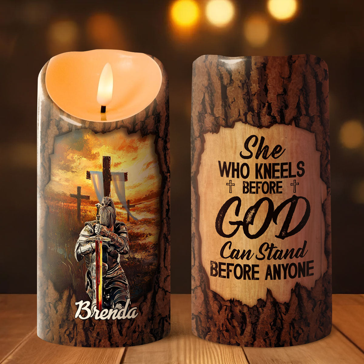 She Who Kneels Before God - Personalized Flameless LED Candle